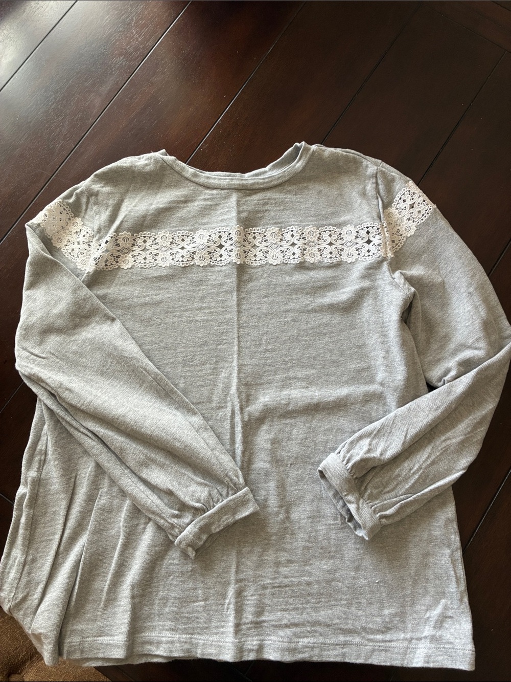 LOFT Gray Sweatshirt with White Lace Trim